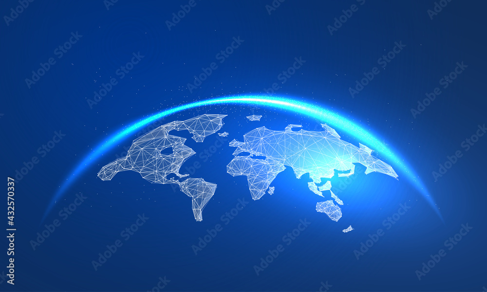 World map in a futuristic style. Vector illustration of earth on a blue background World map in a futuristic style. Vector illustration of earth on a blue background