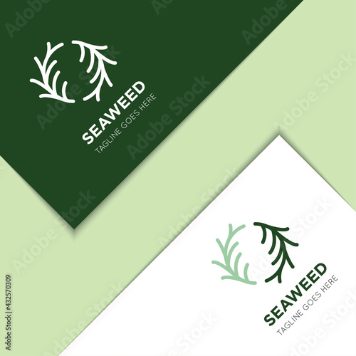 seaweed logo and icon vector with mockup illustration design template