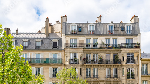Paris, beautiful buildings, view from the coulee verte Rene-Dumont in the 12th district, footpath 