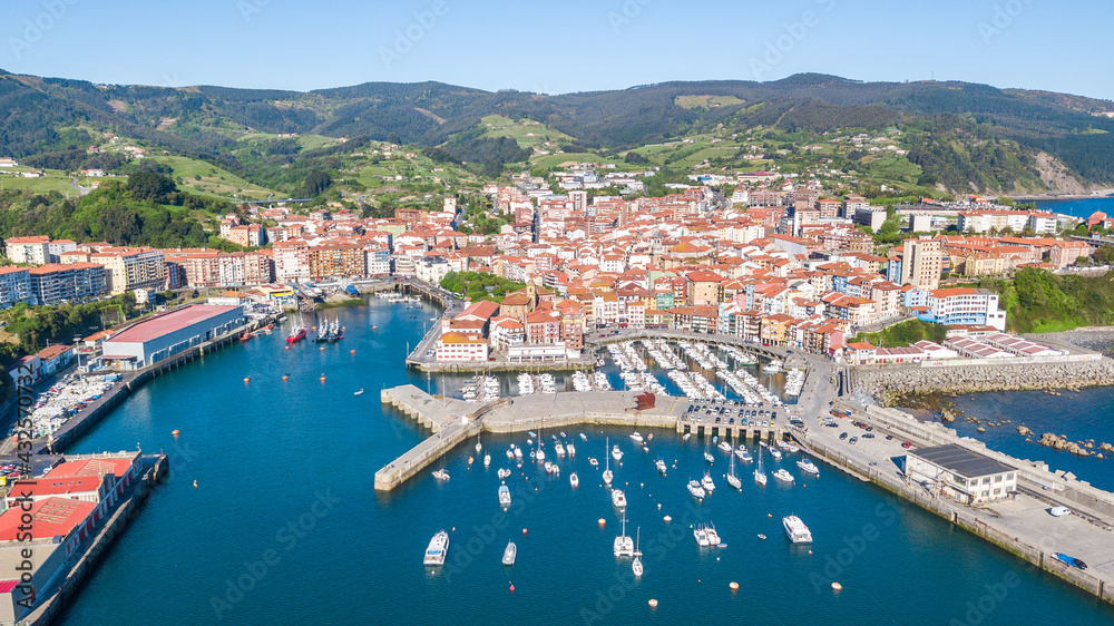 aerial view of bermeo fishing town, Spain