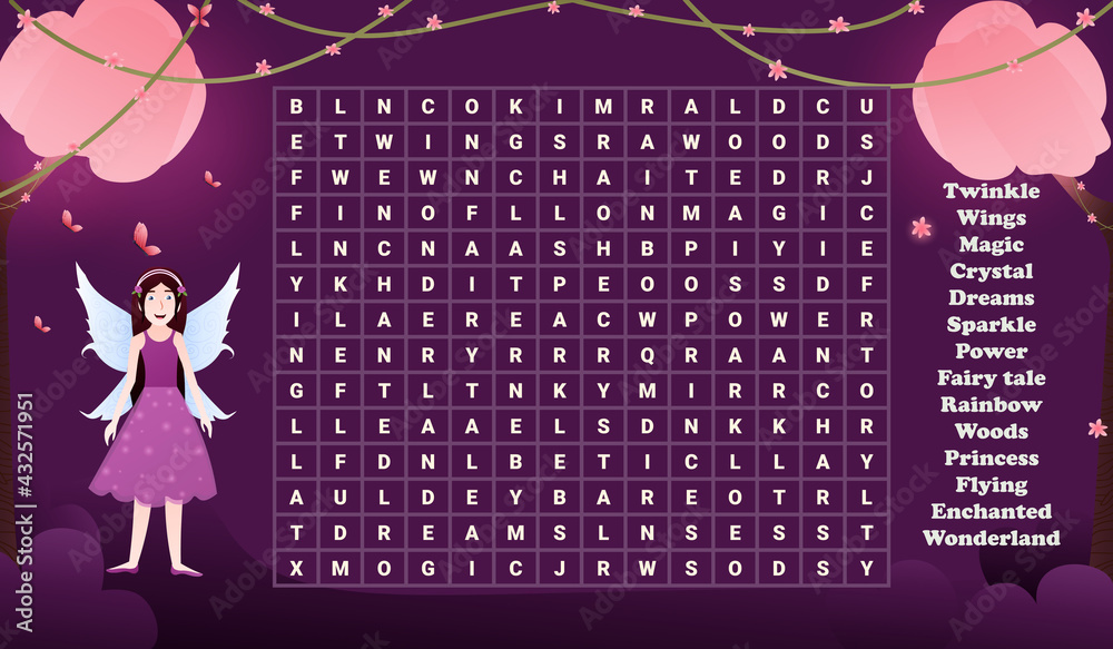 Cute fairy character for children books word seach game for ...