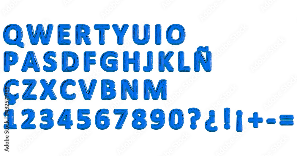 Blue Balloon typography of spanish letters, QWERTY latin alphabet, party ballon name letter composition Blue Balloon typography of spanish letters, QWERTY latin alphabet, party ballon name letter composition
