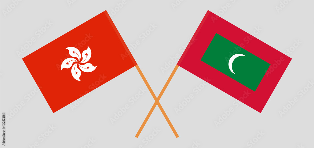 Crossed flags of Hong Kong and Maldives. Official colors. Correct proportion Crossed flags of Hong Kong and Maldives. Official colors. Correct proportion