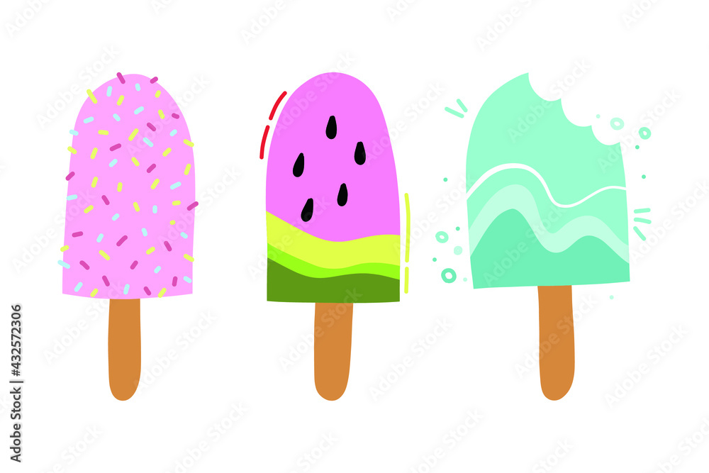 ice cream icons in flat style. ice cream icons in flat style.