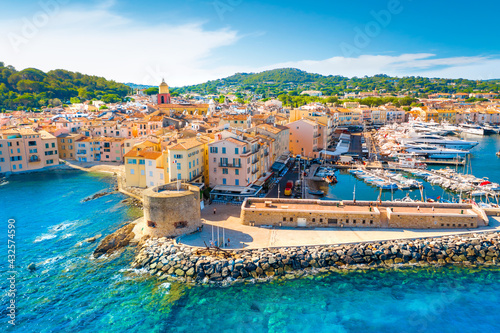 View of the city of Saint-Tropez, Provence, Cote d Azur, a popular destination for travel in Europe photo