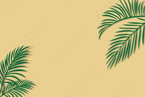 Illustration sticker card banner summer background with palm leaves shadow on the beach