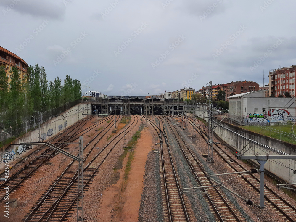 Fototapeta premium Railway station, rails and train U-turns