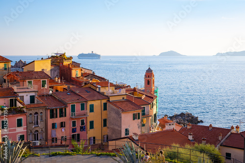 Εκτύπωση καμβά view of Tellaro village landscape, Lerici town, La Spezia, Liguria region, Italy