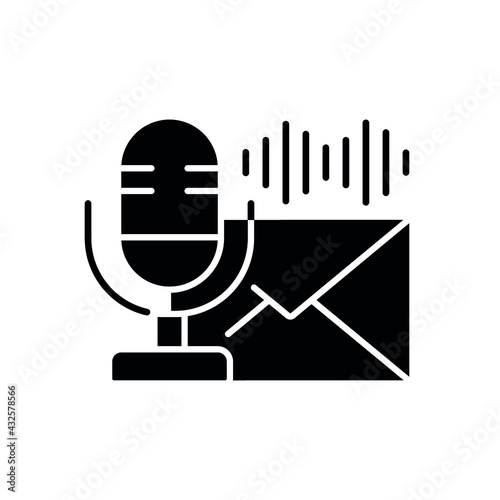 Microphone voice message glyph icon. Podcast. Vector isolated black illustration.
