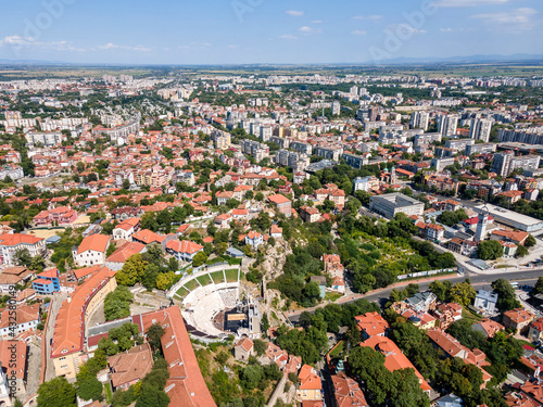 Aerial view of center of City of Plovdiv, Bulgaria