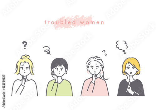 悩んでいる女性のイラスト素材
