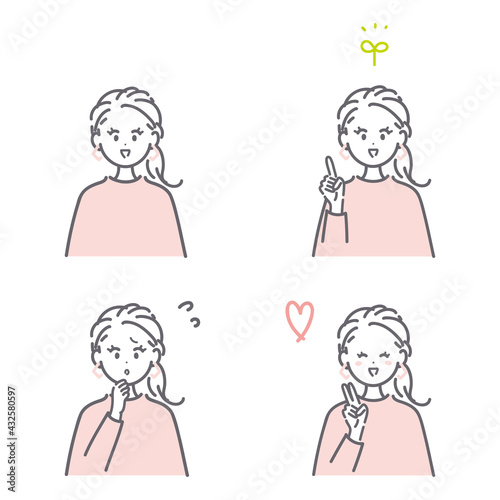 基本ポーズの女性のイラスト素材セット