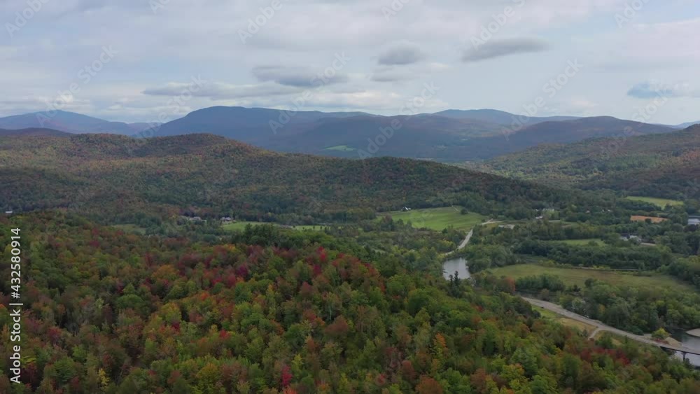 Aerial Shot Of Landscape Covered With Trees Against Sky During Autumn - Lake Groton, Vermont Aerial Shot Of Landscape Covered With Trees Against Sky During Autumn - Lake Groton, Vermont