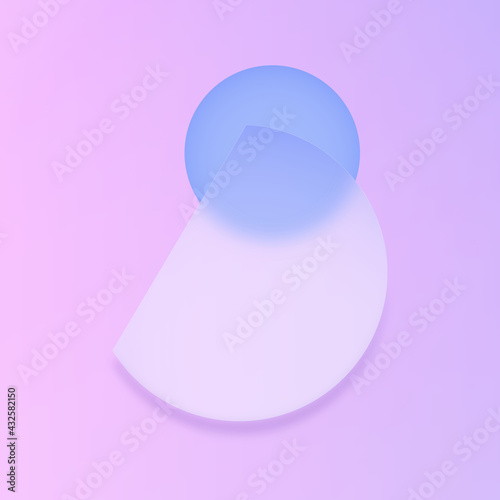 Glassmorphism z miejscem na tekst - transparentny szklany kształt oraz niebieska kulka na gradientowym jasnym tle. Ilustracja dla social media story, internetowe projekty, aplikacje mobilne.