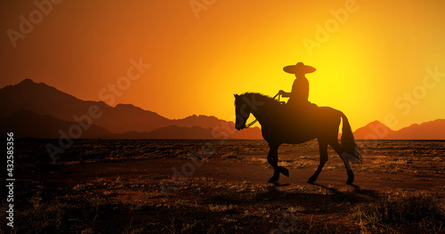 Mexican cowboy on horseback photo