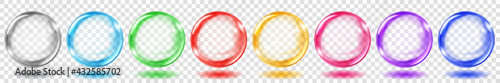 Set of translucent colored spheres with glares and shadows on transparent background. Transparency only in vector format
