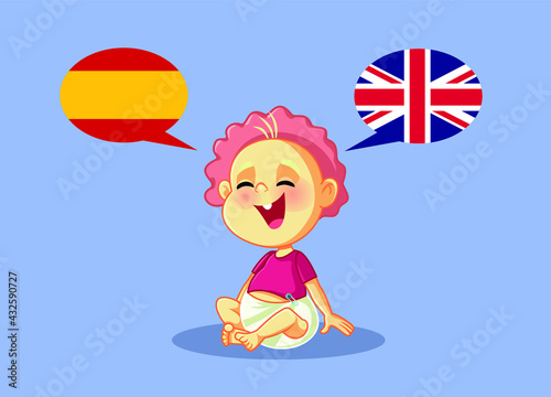 Bilingual Baby Speaking English and Spanish Vector Illustration