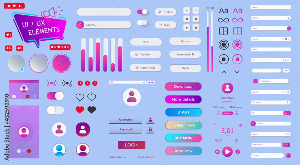 Interface elements for Web design and App. UI, UX, KIT bars collection ...