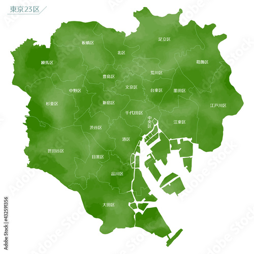 水彩風の地図　東京都　23区