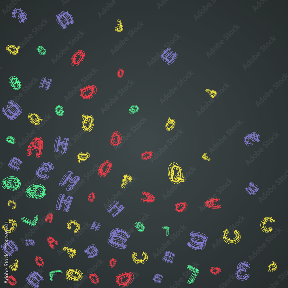 Letter Blackboard Vector Black Background. Chalk Style Design. Education Doodle School Board Type. Artwork Typography.