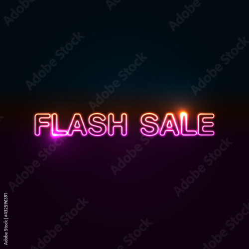 Pink Orange Neon Flash Sale Vintage Banner with bright spots in horizontal alignment. Advertising signage for promotion flash sale offer, this design is a simple Neon Technique typography style.