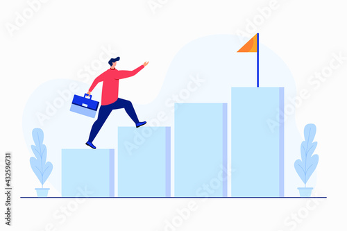 People run to their goal on the column of columns, move up motivation, the path to the target's achievement. Vector illustration