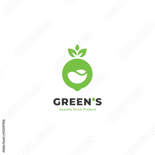 Nature vegetable and green fruit ecologic juice drink smoothie logo icon