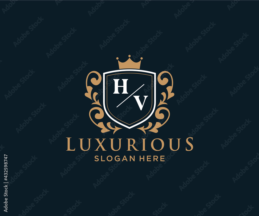 Initial HV Letter Royal Luxury Logo template in vector art for ...