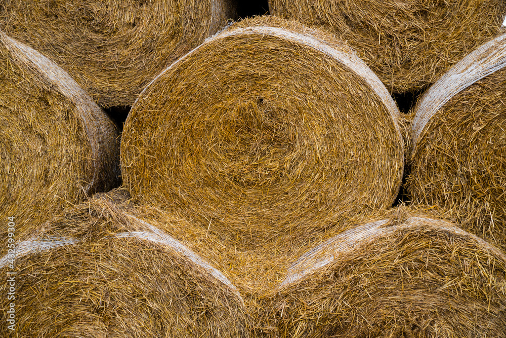 Rolled up haystacks stacked on top of each other texture or background Rolled up haystacks stacked on top of each other texture or background