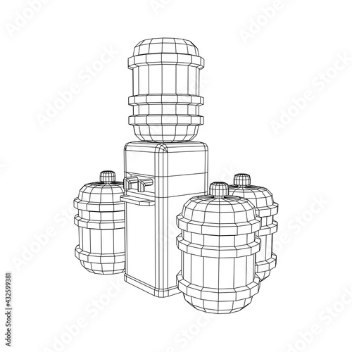 Water cooler with full bottle. Refreshment office concept. Wireframe low poly mesh vector illustration