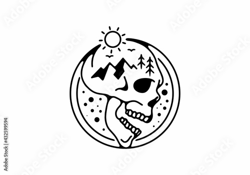 Skull of nature black line art illustration