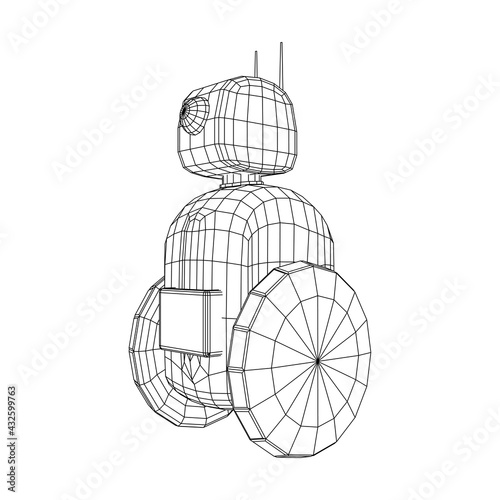 Robot Promoter LCD Screen on two wheels. Ad promo bot. Wireframe low poly mesh vector illustration