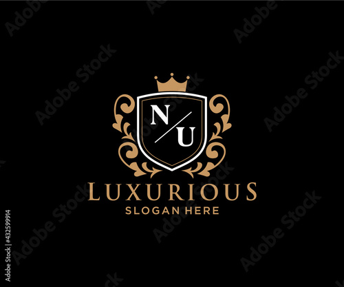 Initial NU Letter Royal Luxury Logo template in vector art for Restaurant, Royalty, Boutique, Cafe, Hotel, Heraldic, Jewelry, Fashion and other vector illustration.