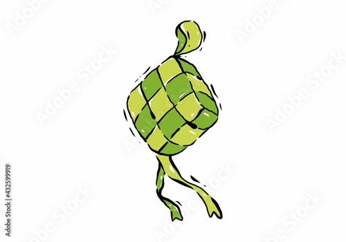 Digital illustration drawing of green ketupat