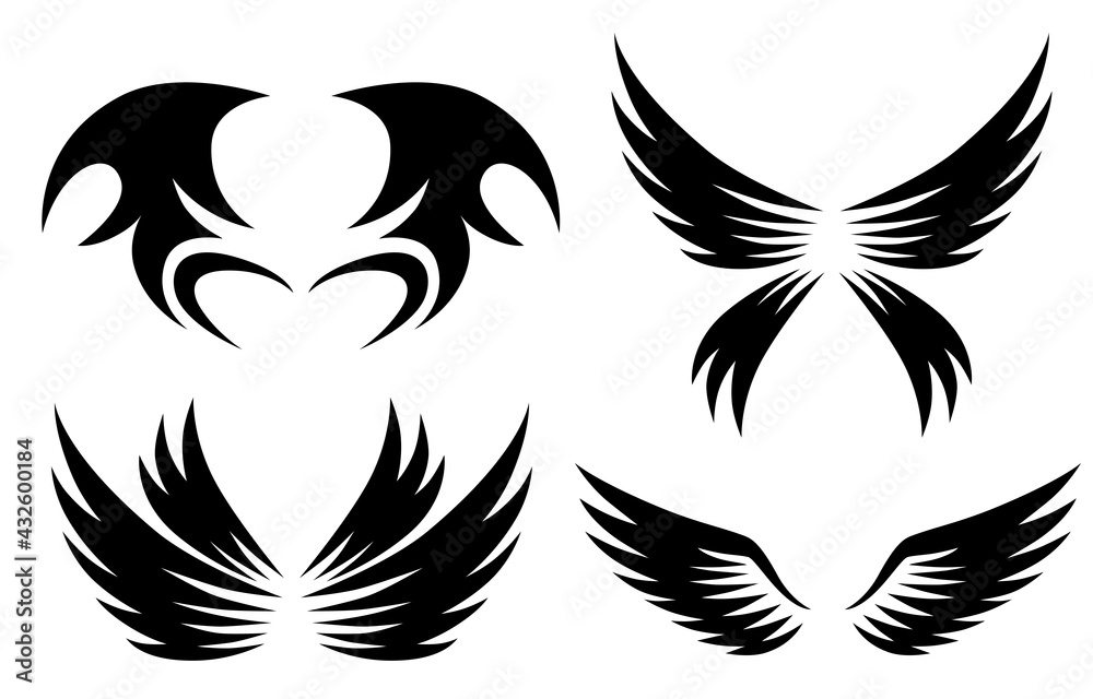 set of black animal wings logo design vector illustration suitable for branding or symbol. set of black animal wings logo design vector illustration suitable for branding or symbol.