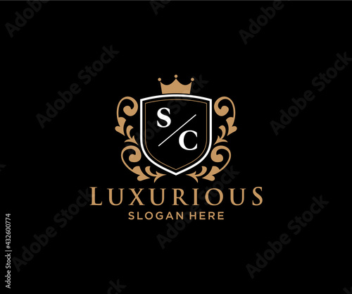 Initial SC Letter Royal Luxury Logo template in vector art for Restaurant, Royalty, Boutique, Cafe, Hotel, Heraldic, Jewelry, Fashion and other vector illustration.