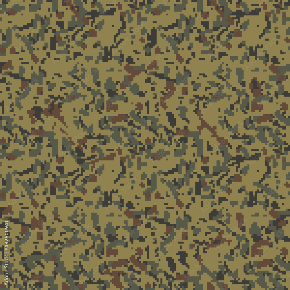 Vector digital camouflage seamless pattern. Green color tactical camo, background in military style. Khaki texture