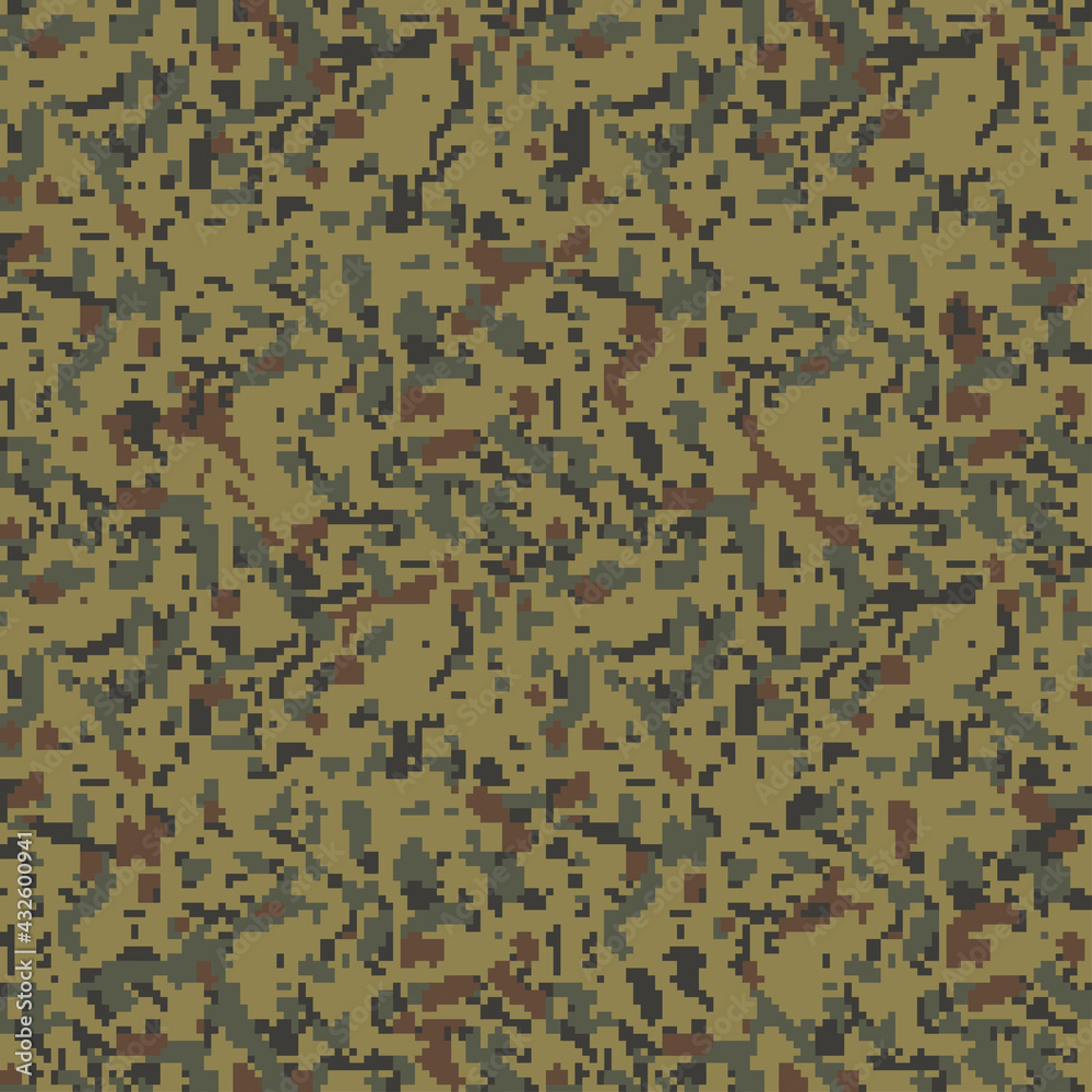 Fototapeta premium Vector digital camouflage seamless pattern. Green color tactical camo, background in military style. Khaki texture
