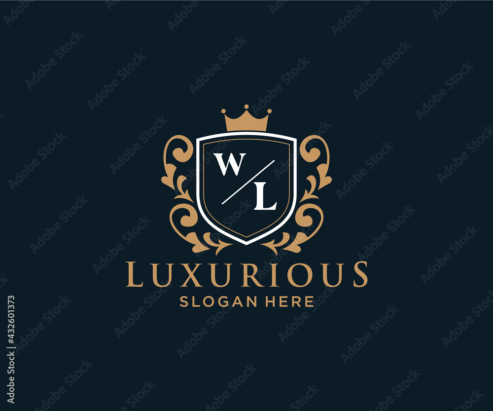 Initial WL Letter Royal Luxury Logo template in vector art for ...