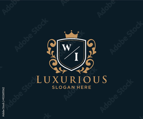 Initial WI Letter Royal Luxury Logo template in vector art for Restaurant, Royalty, Boutique, Cafe, Hotel, Heraldic, Jewelry, Fashion and other vector illustration.