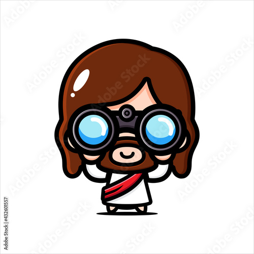 cute jesus cartoon character design wearing binoculars