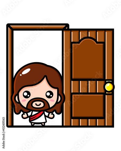 cute jesus cartoon character designs are on open doors