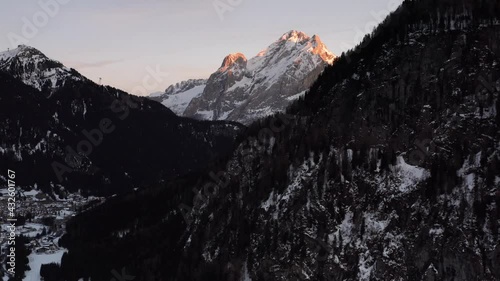 Alp Mountains at sunset aerial view
beautiful shot from Italy Alp mountains Dolmites,
 photo