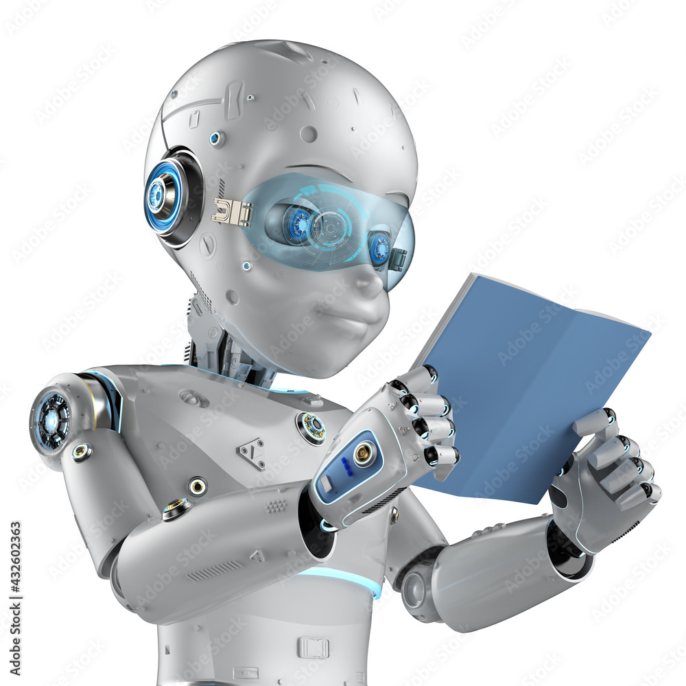 friendly robot reading a book friendly robot reading a book