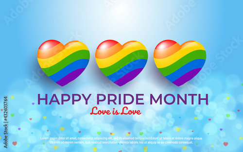 Pride day banner with colorful hearts