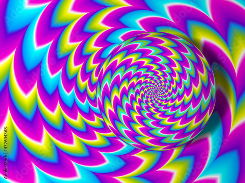Colorful rainbow rotating sphere. Spin illusion.