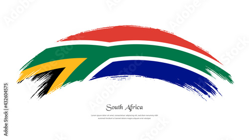Flag of South Africa in grunge style stain brush with waving effect on isolated white background