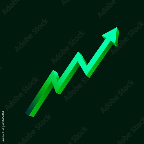 Green uptrend abstract background. A green arrow is showing the trend of the market to uprise. Background for the economy and data analysis.
