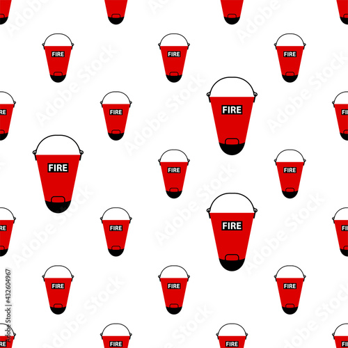 Safety Fire Bucket Icon Seamless Pattern, Fire Control Bucket Filled With Water, Sand