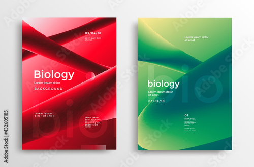 Red and green Biology modern poster design. Science futuristic background for cover, flyer. Vector